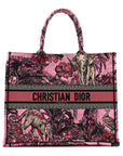Canvas Embroidered Large Toile de Jouy Voyage Book Tote Fuchsia Multicolor