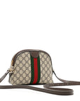 GG Supreme Monogram Textured Dollar Calfskin Web Small Ophidia Dome Shoulder Bag Beige Ebony New Acero