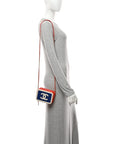 Caviar Quilted Filigree Vanity Clutch With Chain Blue White Red