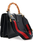Moon Calfskin Web Medium Dionysus Bamboo Top Handle Bag Blue Emerald Hibiscus Red