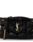 Lambskin Quilted Small Loulou Puffer Monogram Chain Satchel Black
