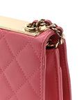 Lambskin Quilted Trendy CC Wallet On Chain WOC Bright Pink