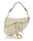 Grained Calfskin Mini Saddle Bag White