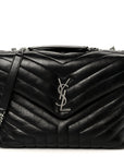 Calfskin Y Quilted Monogram Medium Loulou Chain Satchel Black