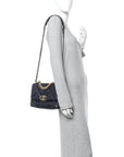 Goatskin Quilted Medium CHNL 19 Flap Navy Blue