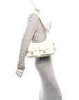 Shiny Lambskin Quilted Trendy Pockets Hobo White