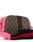 GG Supreme Monogram Textured Dollar Calfskin Web Ophidia Small Crossbody Bag Beige Ebony Fuchsia