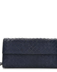 Nappa Intrecciato Continental Flap Wallet Dark Blue