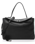 Natural Smooth Calfskin Medium Rodeo Top Handle Handbag Black