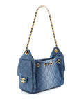 Washed Denim Quilted Mini CHNL 25 Handbag Blue