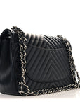 Lambskin Chevron Quilted Jumbo Double Flap Black