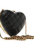 Metal Lambskin Quilted CC Heart Minaudiere Crossbody Black