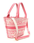 Canvas Embroidered D1ORiviera Toile De Jouy Panier Chapeau Tote Peony Pink