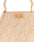 Chenille Suede Metal FF Small Peekaboo I SEE U Satchel Beige White