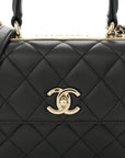 Lambskin Quilted Mini Trendy CC Dual Handle Flap Bag Black