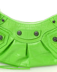 Extra Supple Calfskin Crocodile Embossed Le Cagole Shoulder Bag XS Acid Green