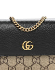 Dollar Calfskin GG Supreme Monogram Petite GG Marmont Wallet Chain Bag Black Beige Ebony