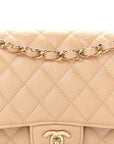 Iridescent Caviar Quilted Medium Double Flap Beige