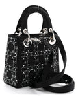Satin Crystal Cannage Mini Lady D1OR Black