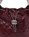 Shiny Crumpled Calfskin Quilted Medium CHNL 25 Handbag Dark Burgundy