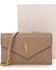 Grain De Poudre Matelasse Chevron Monogram Envelope Chain Wallet Dark Beige