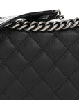 Calfskin Embossed Stitch Large Boy Flap Black