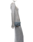 Grained Calfskin Saddle Chain Pouch Cloud Blue