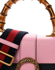 Moon Calfskin Web Medium Dionysus Bamboo Top Handle Bag Sugar Pink Blue Agata Hibiscus Red