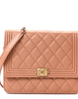Calfskin Quilted Boy Square Wallet on Chain WOC Brown