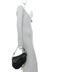 Grained Calfskin Saddle Bag With Strap Black