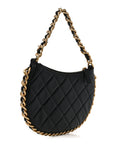 Shiny Crumbled Lambskin Quilted Round Small CC Hobo Black