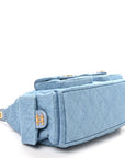 Washed Denim Quilted Large Trendy Pockets Hobo Blue