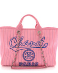 Canvas Calfskin Striped Large Deauville Tote Pink Blue