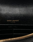 Grain De Poudre Matelasse Chevron Monogram Envelope Chain Wallet Black