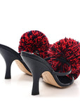 Calfskin Pom Slide Sandals 36 Navy Red