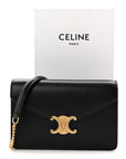 Shiny Calfskin Triomphe Margo Wallet on Chain Black