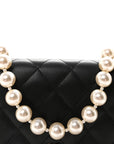 Lambskin Quilted Pearl Wallet On Chain WOC Black