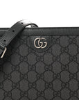 GG Supreme Monogram Textured Dollar Calfskin Web Small Ophidia Shoulder Bag Grey Black Graphite Grey