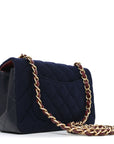 Felt Quilted Paris-Hamburg Charms Mini Rectangular Flap Black Dark Navy