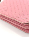 Lambskin Quilted CC Crossing Wallet On Chain WOC Pink