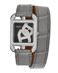 Stainless Steel Alligator Diamond Bezel 23mm Cape Cod Double Tour Chaine d'Ancre Joaillier Quartz Watch Gris Perle