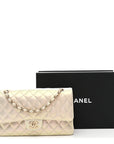 Iridescent Lambskin Quilted Medium Double Flap Ivory