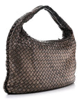 Metallic Nappa Intrecciato Medium Veneta Hobo Pewter