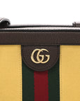 Canvas Textured Calfskin Web Mini Ophidia Top Handle Shoulder Bag Easy Yellow Dark Brown
