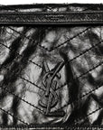 Crinkled Calfskin Matelasse Monogram Large Niki Chain Satchel Black