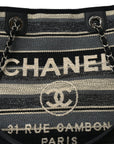 Striped Canvas Small Deauville Tote Dark Grey