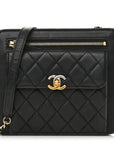 Lambskin Quilted Square Front Pocket Clutch With Chain Black