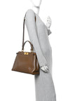 Vitello Morgan Fabric Jacquard Pequin Medium Peekaboo Iconic Satchel Foresta Tobacco Black