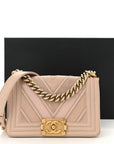 Caviar Suede Calfskin Chevron Quilted Small Boy Flap Light Pink