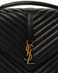 Sheepskin Matelasse Chevron Monogram Large College Satchel Black